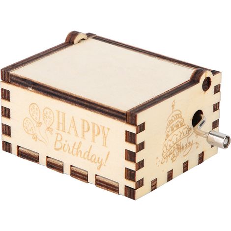 Coffret musical en bois blanc sculpté vintage, cadeau rétro avec motif gravé(Happy Birthday) (1/5)