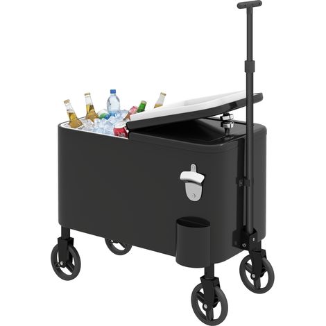 Nevera 56L avec Ruedas Mango Ajustable Abrebotellas Recogetapas Drenaje Asa 75x35x120 cm Noir (1/5)