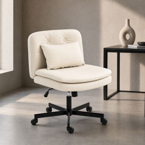 Sedia da ufficio senza braccioli in similpelle, altezza regolabile, con ruote, beige DESVIAE (1/5)