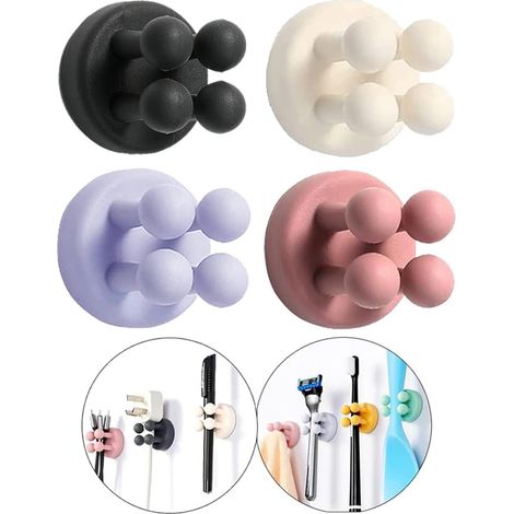 Filiyano-Porte-brosse à dents en silicone, lot de 4 crochets auto-adhésifs muraux pour suspendre serviettes, clés, câbles et autres accessoires de (1/5)