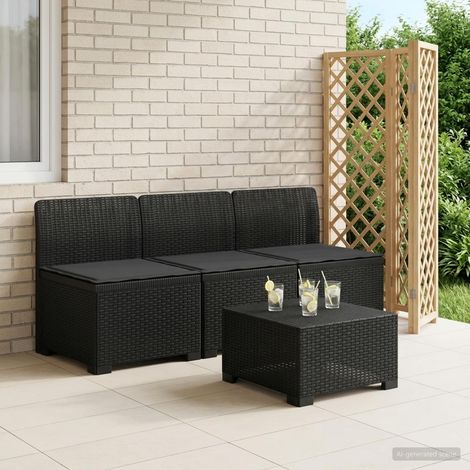Canapé de jardin 3 places modulable en PP aspect rotin avec coussins anthracite pour extérieur - PANGIVO (1/5)