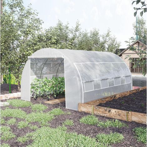 Invernadero túnel de jardín 3,97 x 3 x 2 m en acero galvanizado, blanco, con protección UV (1/5)
