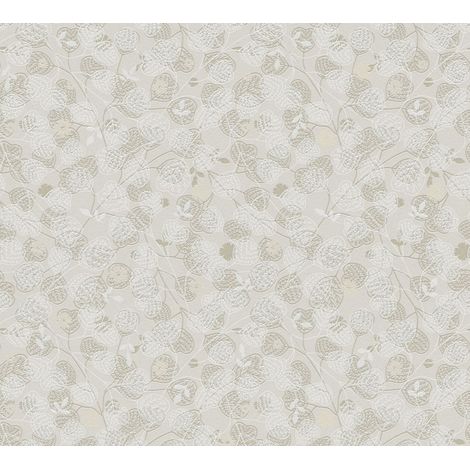 Papier peint nature à fleurs beige et brun Tapisserie florale style cottage Papier peint à feuilles résistant et lavable idéal pour cuisine (1/4)