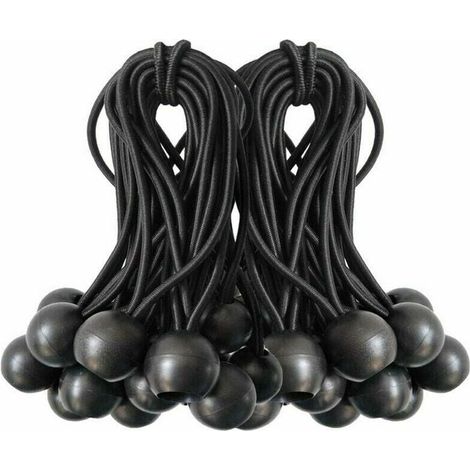 Cuerdas elásticas de 50 bolas para toldos, lonas, cenadores, tiendas de campaña y sacos de dormir, color negro (1/4)