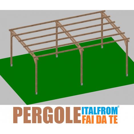 Pergola da Giardino in Legno di Pino Impregnato - mt 4 X 6 x 2,5h - con Supporti ad Interrare (1/4)