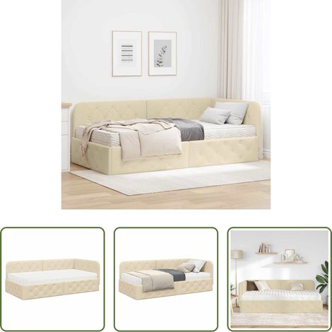 Cadre de lit - Cadre de lit d'angle Crème 90 x 190 cm tissu (1/5)