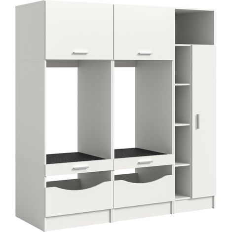 Free Waschmaschinenschrank 5 Türen, 2 Klappentüren, 2 Schubladen, 5 Regale Weiß. (1/4)