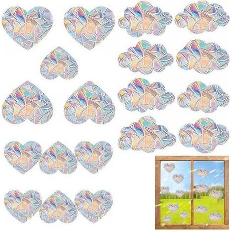 19 Autocollants Fenêtre Arc-en-Ciel en Forme de Nuages & Cœurs, Film Décoratif 3D pour Fenêtre, Adhésion Statique sans Colle, Protection Anti-Collision pour Cuisine Salle à Manger Chambre (1/5)