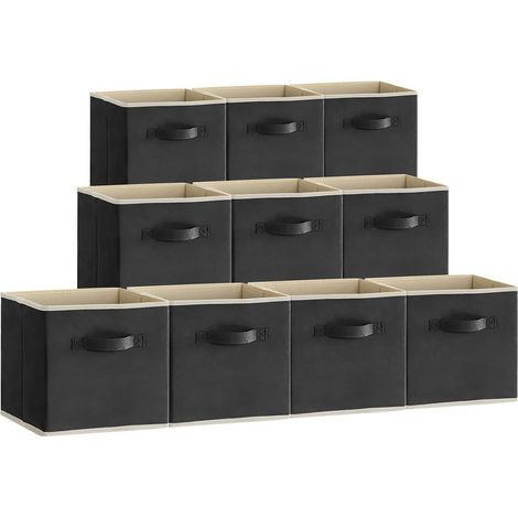 Lot de 10 Cubes de Rangement Pliables, Panier en Tissu, Caisse, Boites Rangement avec Poignées, Organisateur pour Vetements, Jouets, 33 x 33 x 33 cm, 36 L, Noir (1/5)