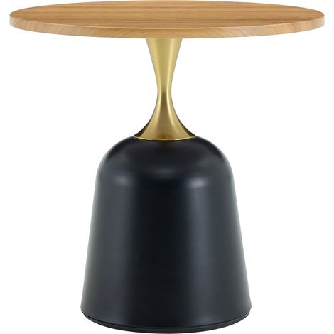 Mesa auxiliar redonda de 60 cm con estructura de metal y acabado efecto madera HOMVRA (1/5)