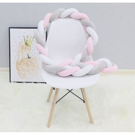Tour de Lit Bébé Coussin Serpent Coussin Tressé Pare-chocs Velours 3M - Blanc+Gris+Rose (1/2)