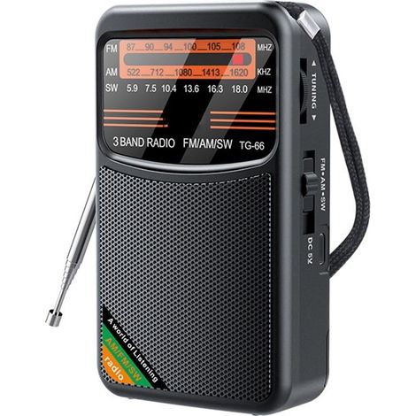 Radio portable de poche : rechargeable 1000 mAh, meilleure réception AMFMSW avec 3 W, mini radio numérique tuning, radio personnelle stéréo (noir) (1/5)