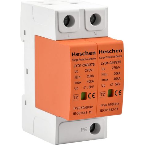 Dispositif de Protection Contre Les surtensions, LYD1-C40/275, 2P 275V 20KA, Anti-feu, parafoudre Basse Tension, Montage sur Rail DIN 35mm (1/5)