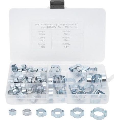 Collier de serrage à double oreille XUY - Conception 360° - 80pcs - 6 tailles (1/4)