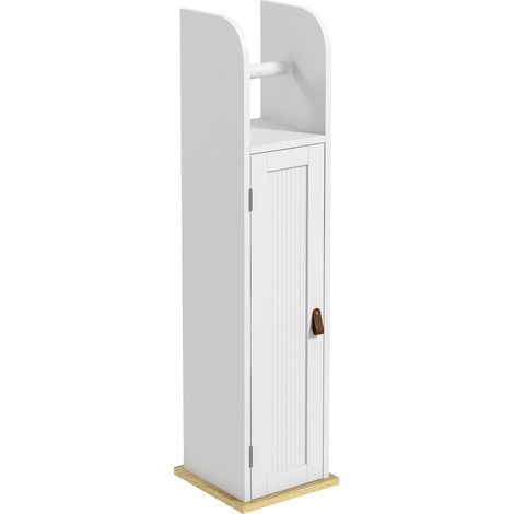 Meuble de salle de bain support papier toilette avec placard et étagères réglables 20 x 20 x 80 cm blanc