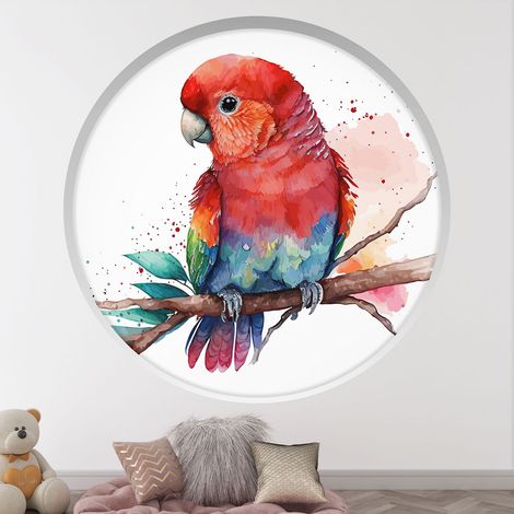 Stickers Trompe l'oeil Arche ronde Enfants - Perroquet - Diamètre 30 cm (1/4)