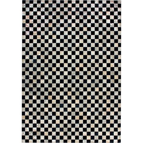 Tappeto Patchwork in Pelle Rocket 200 Argento e Grigio (1/4)