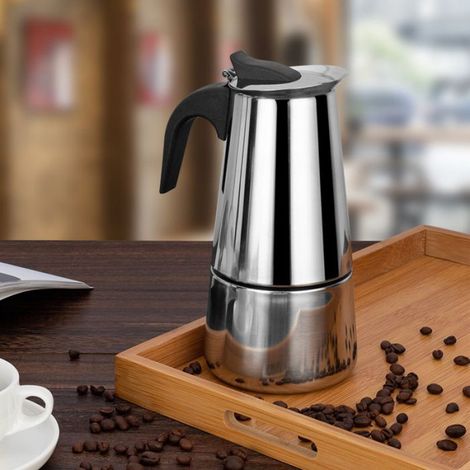 Cafetière Italienne - Acier Inoxydable - 200 Ml - 4 Tasses - Compatible Induction - Poignée Isolante (1/5)