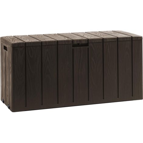 Toomax Baule Multibox Bravo 270L, finitura effetto legno, marrone in plastica resistente 117,5x45x56h cm, montaggio semplice, baule portattrezzi ideale per interni ed esterni