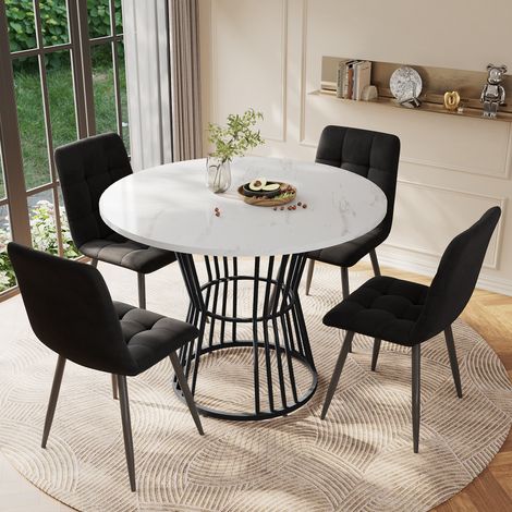 REDOM - Table ronde 100x100x75cm plateau effet marbre MDF et métal pieds réglables multicolore (1/5)