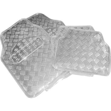 WOLTU Juego Alfombrillas para Coche Universales PVC Alfombra para Moqueta para Vehículo Antiparaslizantes 4 Piezas Plata