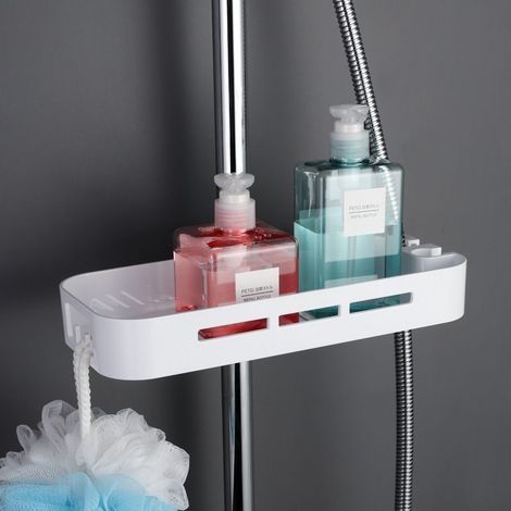 Étagère de Rangement pour Douche Étagère de Rail de Douche pour Salle de Bain avec 2 Crochets pour Organisateur de Salle de Bain pour shampooing Adapte Le Rail de 23-25 mm sans perceuse (1/5)