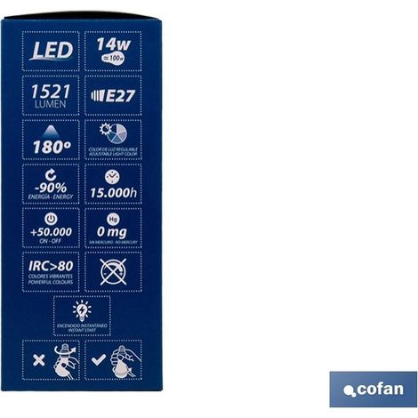 Pack de 3 bombillas E27 A60 14W 1521 LM 5CCT