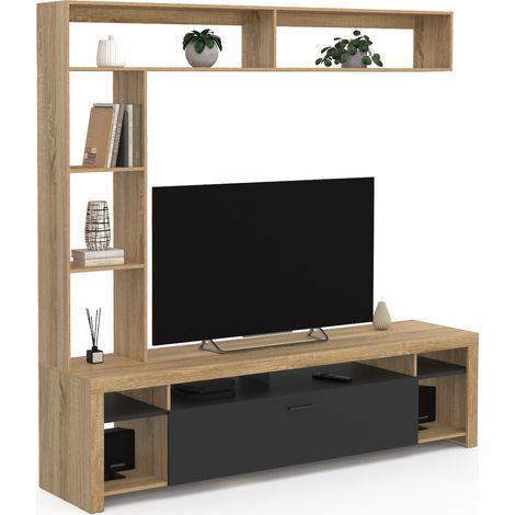 Set aus TV-Möbel und Regalen 170 cm MALO Holz und schwarzem Schrank