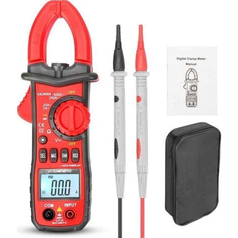 Pinza amperometrica digitale AC/DC 600A, T-RMS 6000 conteggi, amperometro, tester automatico di tensione, misura tensione, temperatura, capacità, resistenza, continuità, frequenza, UA2008A (1/5)