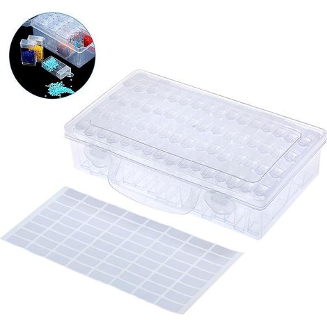 Transparente Aufbewahrungsbox aus Kunststoff mit Griff für 64 Diamanten, inklusive Zugang für transparente Diamantstickerei-Malerei
