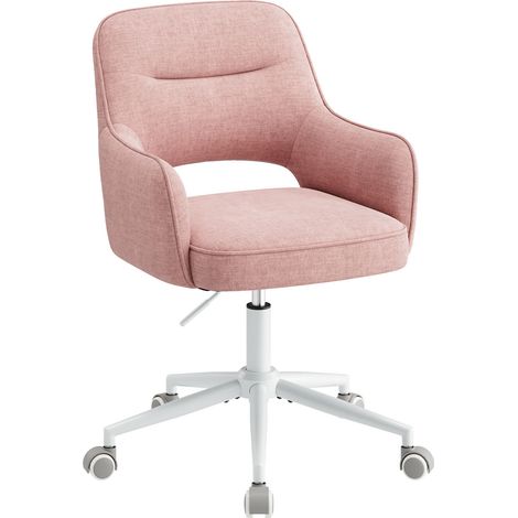Fauteuil de Bureau Ergonomique avec Accoudoirs, Chaise Pivotante à 360° avec Hauteur Réglable, Assise Confortable en Tissu Doux,rose (1/5)