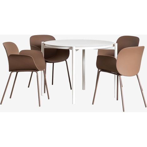 Set de table ronde Ø110 cm en aluminium Elton et 4 chaises de salle à manger en polypropylène et acier Lynette SKLUM Brun Caramel (1/5)