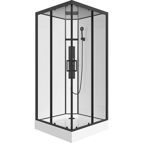 Box doccia idromassaggio quadrato L90 x l90 x H215 cm Nero opaco e Bianco - TANITO