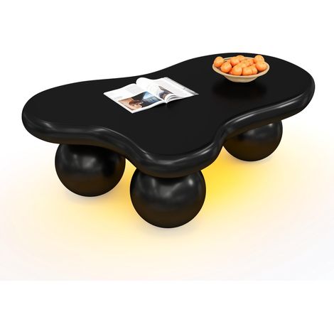 Table basse noire en forme de nuage avec éclairage LED – disponible en 16 couleurs, design en forme de nuage, pieds ronds, un élément élégant pour les salons modernes et les chambres d'enfants (1/5)