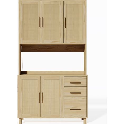 Küchenbuffet 183 cm aus MDF in Natur mit LED-App, 2 USB, 2 Steckdosen, 3 Schubladen (1/5)