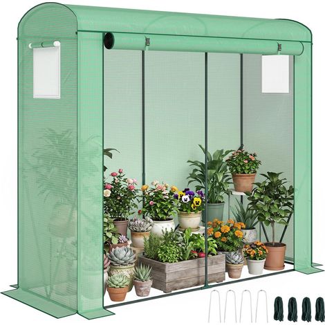 Serre de Jardin Potager Structure Acier avec Bâche PE Porte Zippée et Fenêtres Filet 200x75x188 cm Verte (1/5)