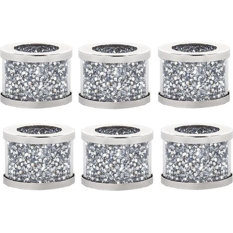 Juego de 6 servilleteros de cristal, servilleteros de plata con diamantes, hebillas para servilleteros con diamantes triturados para la mesa. (1/4)