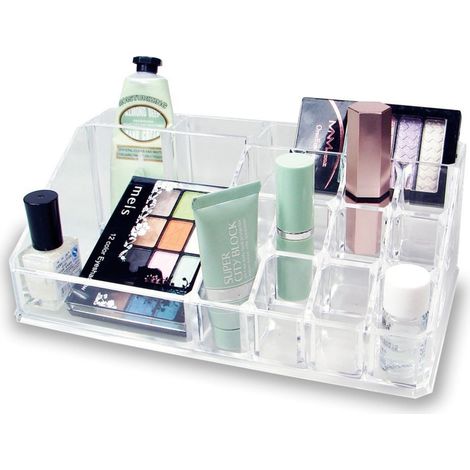 Trade Shop - Kosmetik Organizer Make Up Zubehör Display 16 Teile 17 x 9cm Acryl - (1/2)