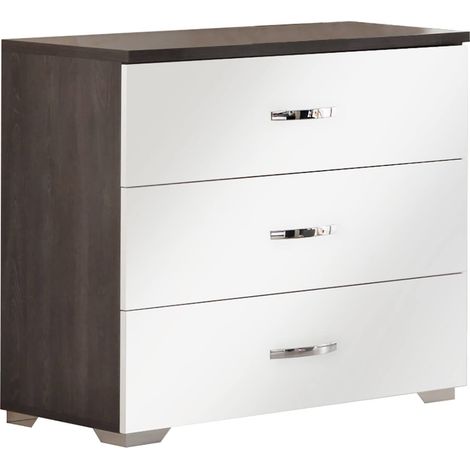 LUCIA - Commode 3 Tiroirs Laqué Blanc et Chêne Anthracite (1/3)