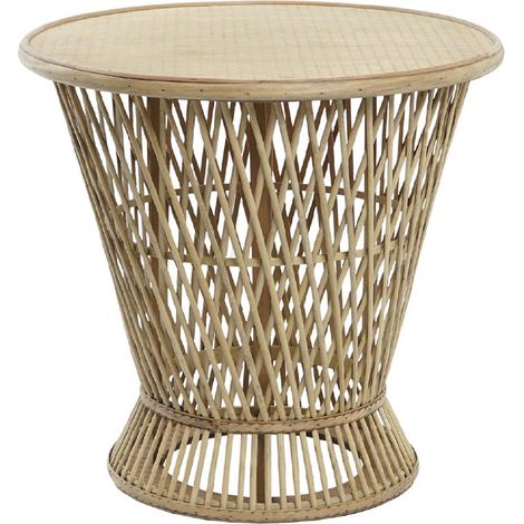 Table d'appoint ronde en bambou coloris naturel - Diamètre 60 x Hauteur 52 cm -PEGANE- (1/3)
