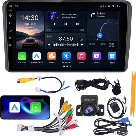 Autoradio 9" Audi A3 8P 2003-2012 Quad-Core 4+64G CarPlay Android Auto WiFi 6 GPS Bluetooth Caméra AHD (1/5)