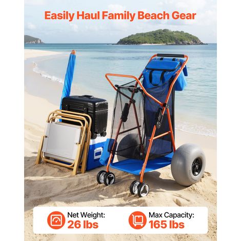 Chariot de Plage Tout-terrain, Chariot de Transport Pliable Charge Maximale 75 kg, Charette pour Camping Pêche Jardin Extérieur, av… (1/5)