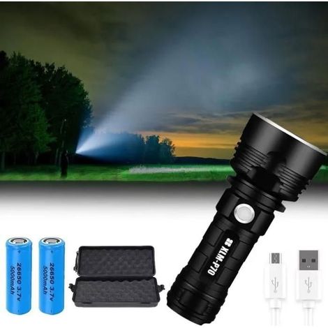 Lampe de Poche Puissante 200000 Lumens, 80W Lampe Torche Led Rechargeable, Étanche Ultra Lumineuse 3 Modes pour Extérieur (1/5)