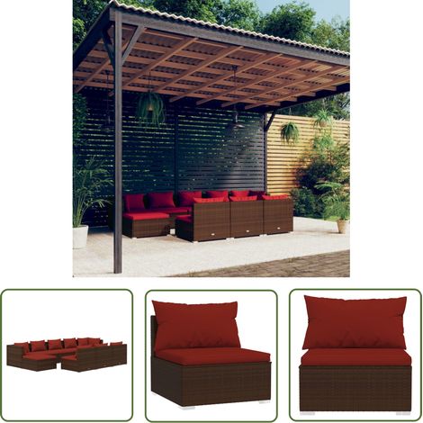 Canapé d'angle - vidaXL Salon de jardin 10 pcs avec coussins marron résine tressée - Repose-pied (1/5)