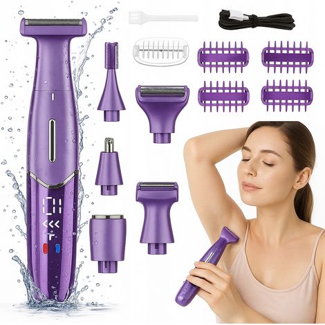 RASOIO, EPILIATORE, REGOLABILE PER DONNA, CORPO, INGUINO, GAMBE, ASCELLE, 6 IN 1 USB (1/5)