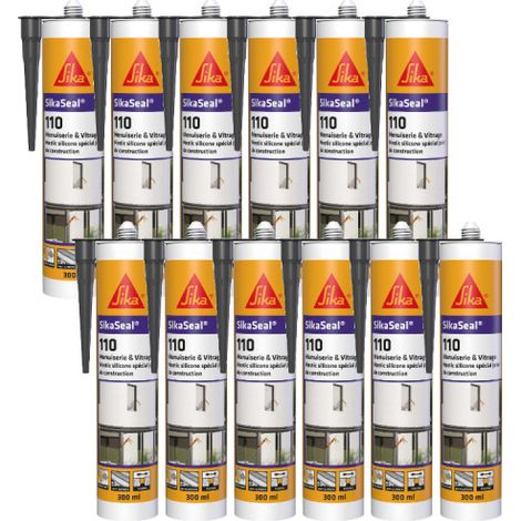 Set von 12 Silikon-Dichtstoffen SIKA SikaSeal 110 Schreinerei &amp Verglasung - Anthrazit - 300ml