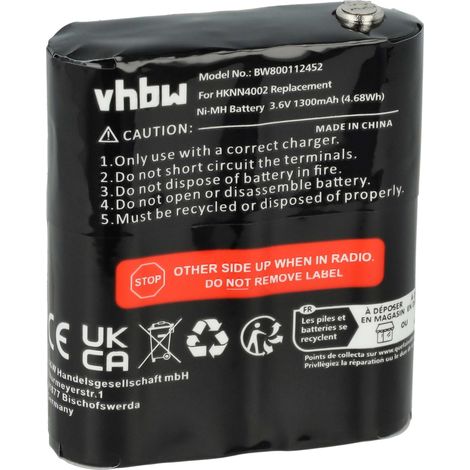 vhbw Batterie compatible avec Motorola Talkabout T5412, T5422, T5532, T5622, T62 radio talkie-walkie (1300mAh, 3,6V, NiMH)