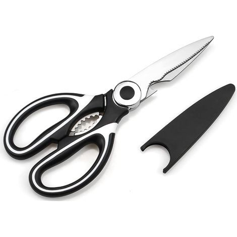 Ciseaux Cuisine Robustes Professionnel Acier Inoxydable Multiusage avec Couvercle pour Poulet Poisson Légumes et BBQ, Décapsul Blanc (1/5)