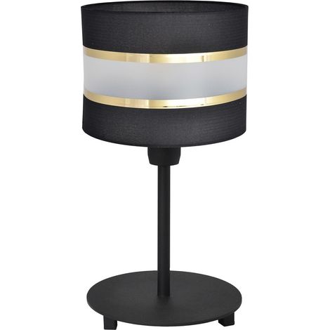 Helam HELEN Lampe de table avec abat-jour rond noir, or 20cm