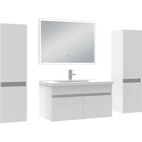 Acezanble Ensemble meuble Salle de Bain 80cm avec colonne et miroir lumineux dimmable mural blanc